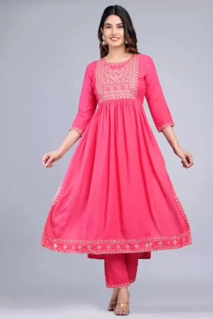 Viscose Rayon Beautiful Kurti Pant Set Indian Designer Kurta Pajama Clothes