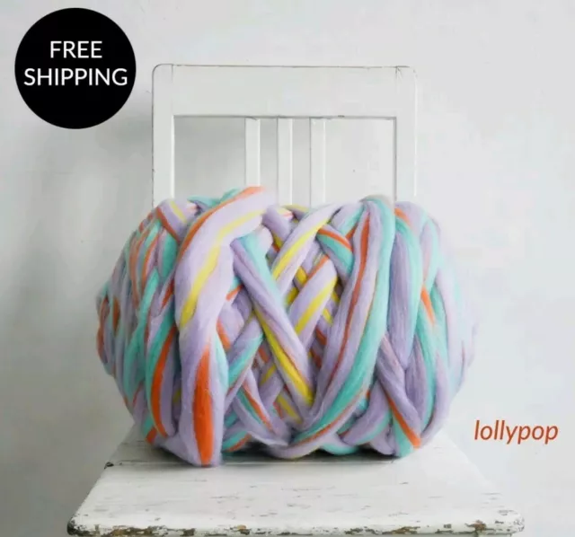 Chunky Yarn Merino Wool Super Soft Bulky Arm Knit Blanket Roving Felting DIY