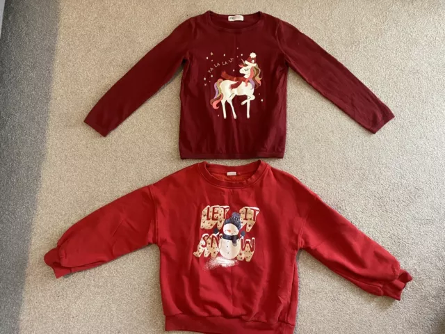 Next H&M Girls Christmas Jumper Bundle 6-7 7-8 Years Sweatshirt Xmas