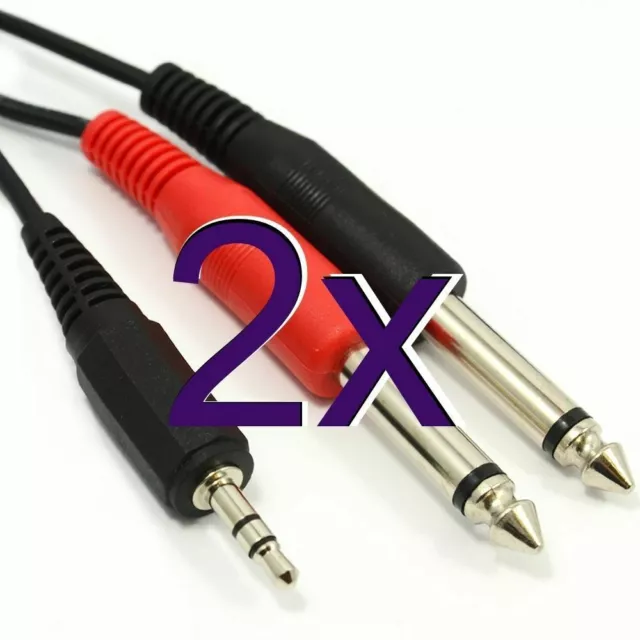 [2 pack] 3.5mm Stereo Jack to 2 x 6.3mm Mono Jacks Cable Lead