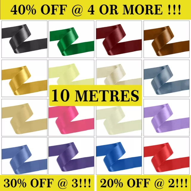 Double Sided Satin Ribbon - 3mm 6mm 10mm 15mm 23mm 25mm Widths - 10 Metres