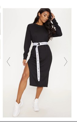 Pretty Little Thing Ladies Black Side Split Oversized Jumper Dress Size 10 Bnwt
