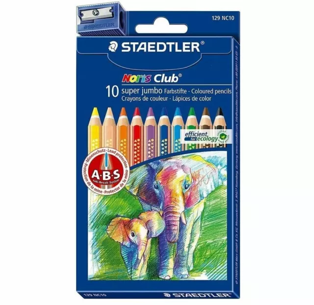 Staedtler Noris Super Jumbo Coloured Pencils + Sharpener - Assorted - 10 Pack