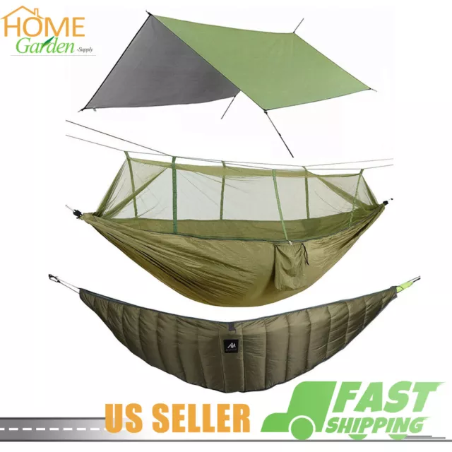 Camping Hammock With Mosquito Net +Under Quilt Blanket + Rainfly Cover Tarp Fall