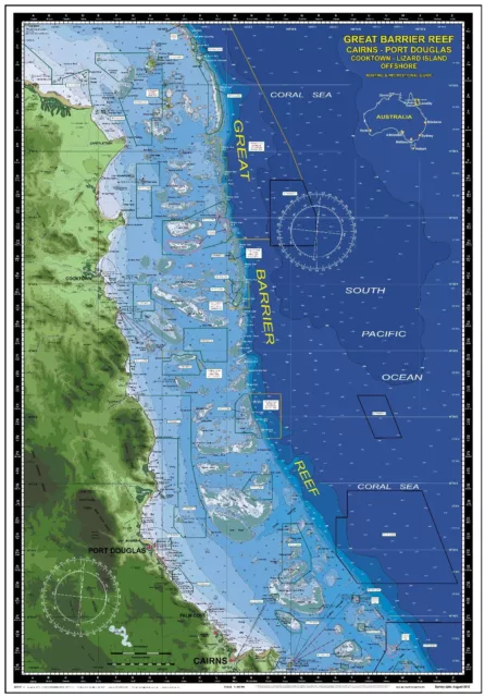 Boating, Fishing, Qld Marine Safety Chart - CAIRNS to LIZARD ISLAND - Camtas
