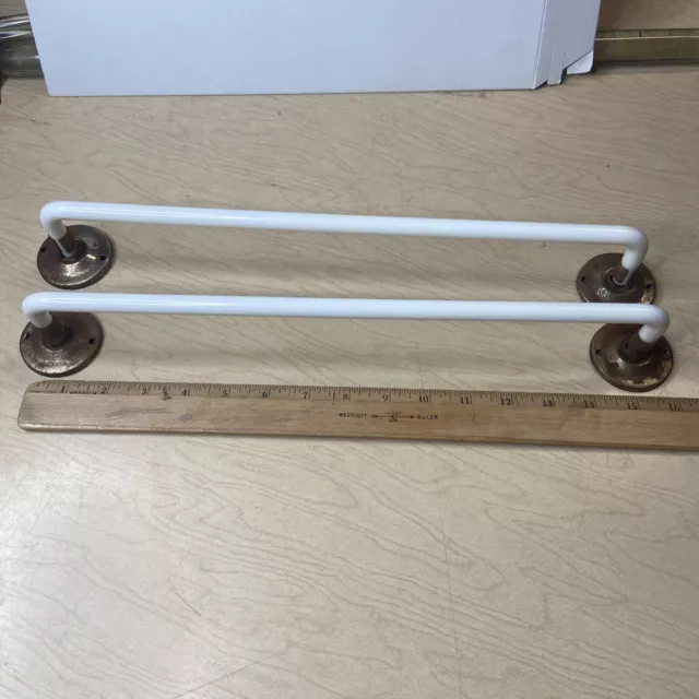 Vintage Towel Bar White Milkglass 15" Bent Glass Rod with Brackets lot of 2