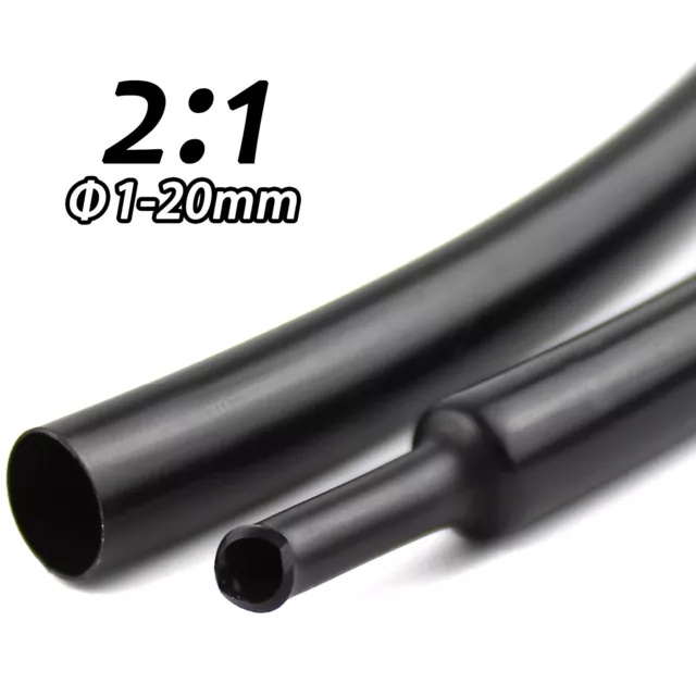 Black Heat Shrink Tubing 1mm - 20mm Cable Heatshrink Sleeving Car 2:1 Ratio