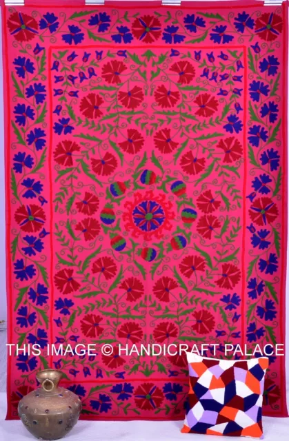 Floral Designer Uzbekistan Cotton uzani Boho Bedspread Embroidered Wall Hanging
