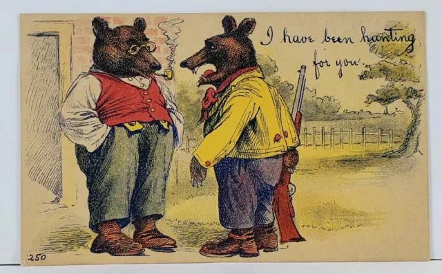 Teddy Bears in Clothes "I have been Hunting For You" Uniontown Pa Postcard L3