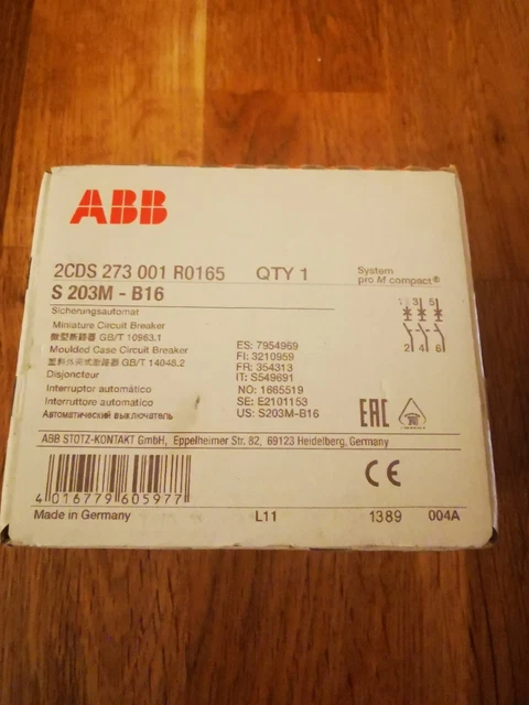 ABB Automatischer Sicherungsautomat S203 - 3-polig, 16A, Auslösecharakteristik B