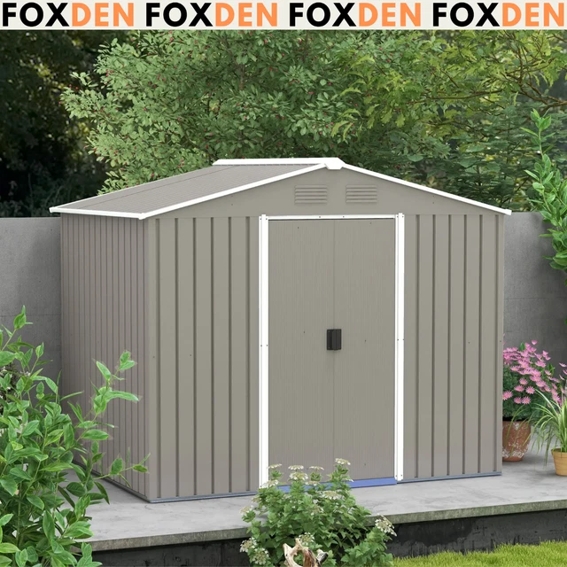 GARDEN STORAGE SHED Steel Lockable Double Sliding Door w/ Ventilation ...
