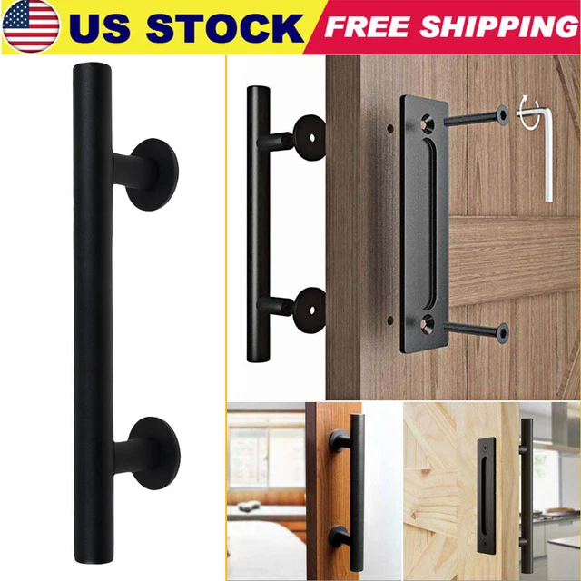 12" Retro Sliding Barn Door Pull Flush Handle Gate Furniture Hardware Set Black