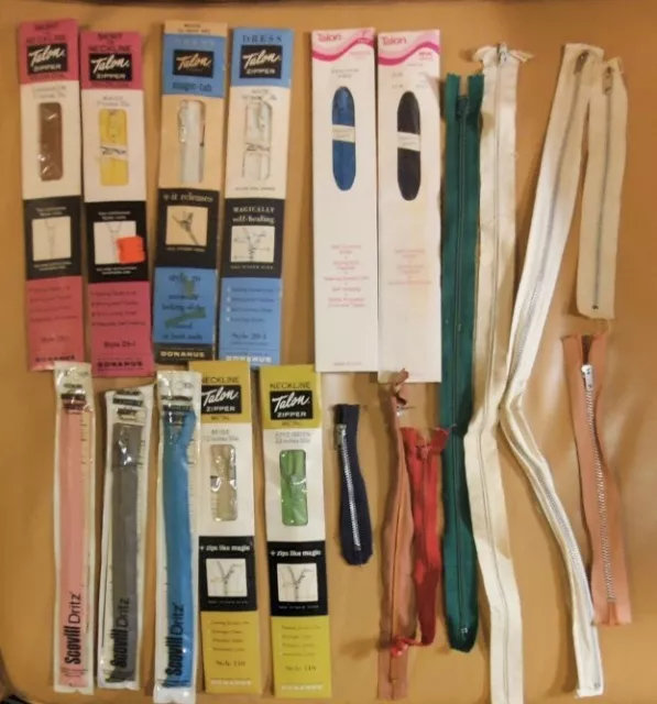 "Lote de 19 cremalleras de colección cremallera de tacón dritz cremallera de metal poliéster cremallera Nylaire 5""- 22"