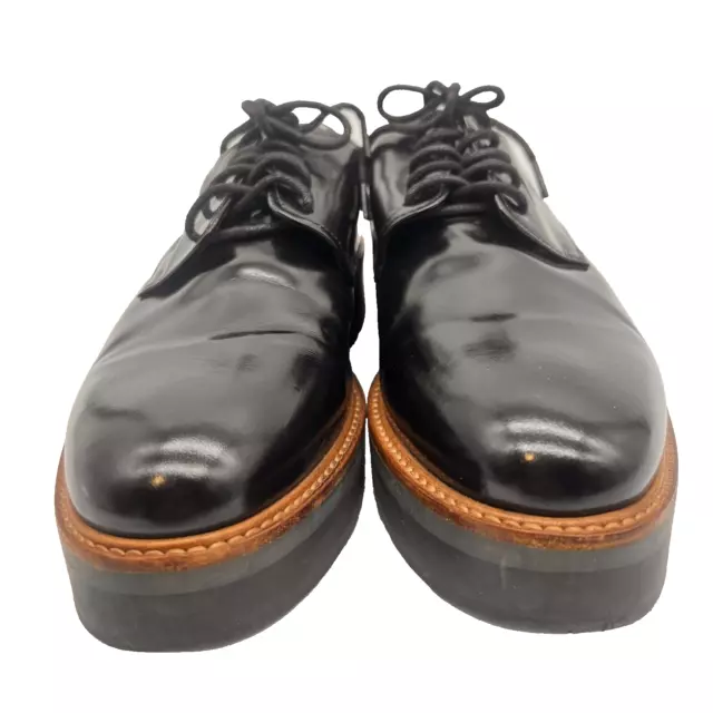 VINCE Tanner Womens Size 9.5 Black Shinny Leather Platform Lace Up Oxford Shoes 2