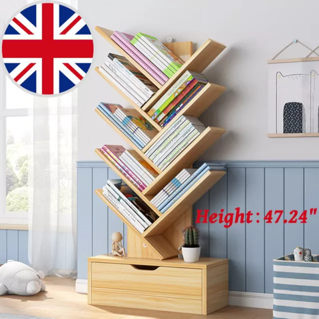 Tree Bookshelf 8-Tier Shelf Bookcase Storage Rack Utility Book Organizer Shelves