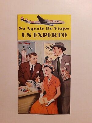 Twa Airlines Vintage Graphic Flyer Art Print Advertising In Spanish From 50'S