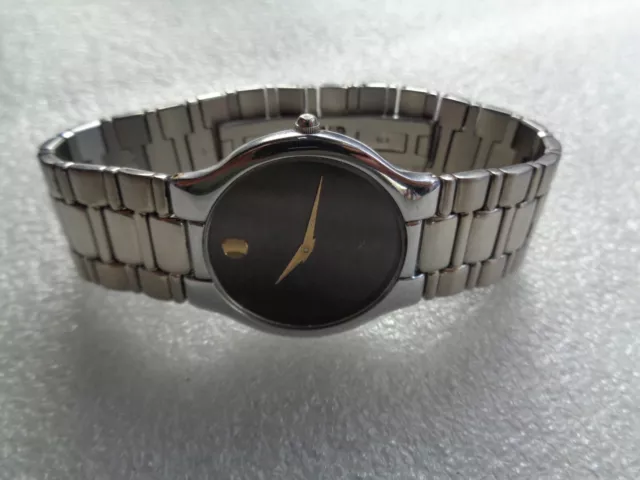 Rare Slim Swiss Ss Movado Mid Size 32Mm Nens Quartz Wristwatch