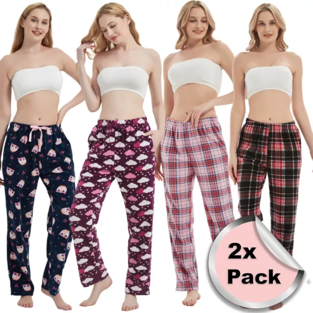 Pack of 2 Womens Pyjamas Fleece Ladies Bottoms Pants Loungewear pjs Nightwear