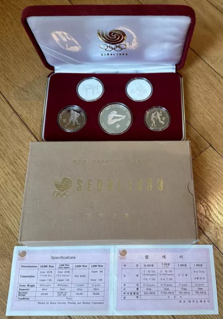 1988 Seoul Olympics Beautiful Silver Proof Commemorative Coins Medal Set Of 5