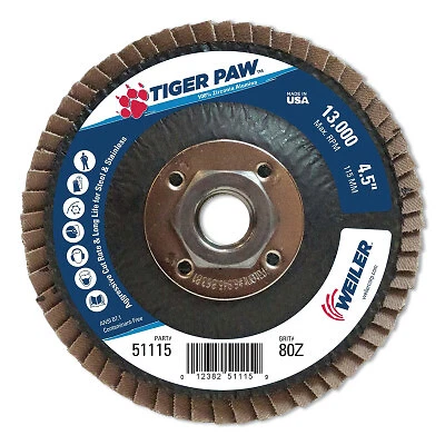 Tiger Paw™ Coated Abrasive Flap Disc, 4-1/2 In, 80 Grit, 5/8 Arbor, Phenolic