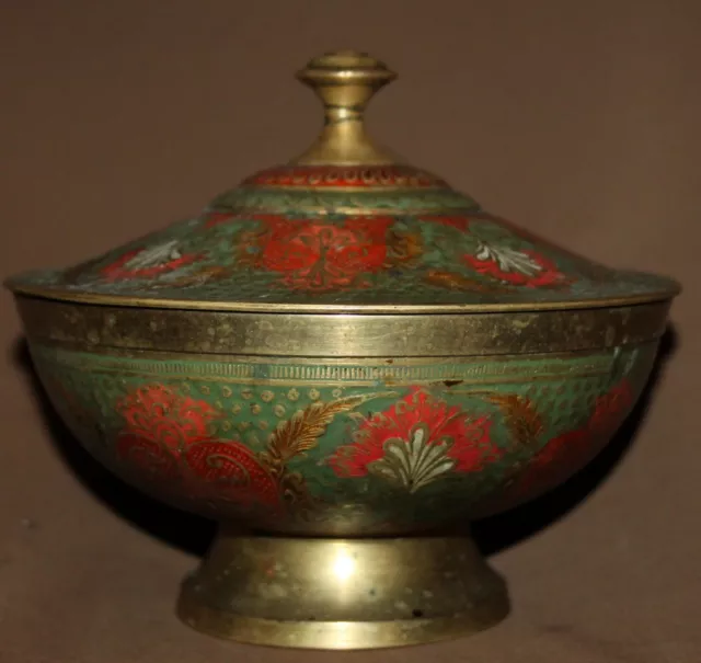 Vintage Ornate Floral Brass Lidded Bowl