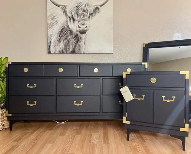 Huntley Thomasville Campaign Accolade Matte Black Dresser Nightstand Mirror