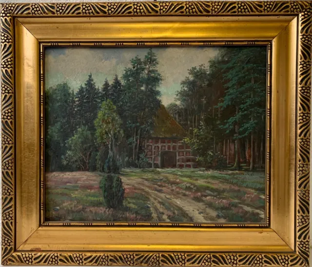 Ölbild Impressionist Altes Haus am Waldrand Anonym Jugendstil Bilderrahmen Gold