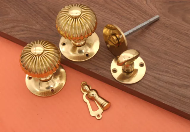 Door Knobs Mortice Regency Reeded Bathroom Thumb Turn/Escutcheons Polished Brass