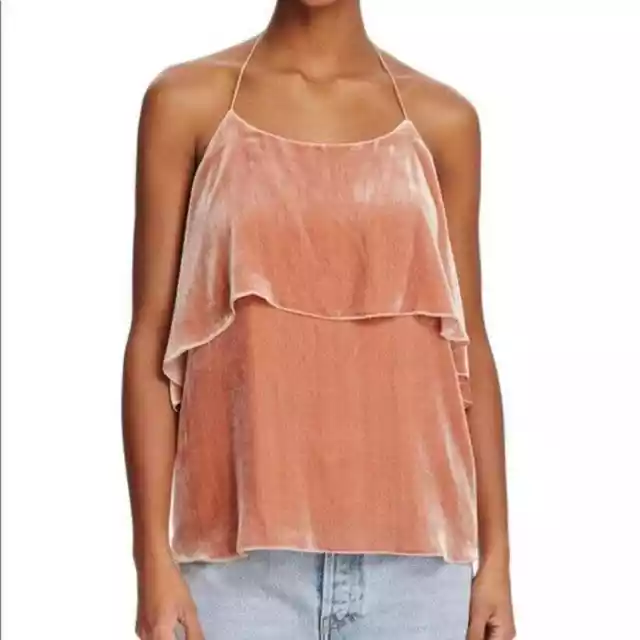 Alice & Olivia Women Sleeveless Marybeth Halter Velvet Tank Top Rose S $285 NWT