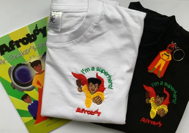 Children's Afroboy superhero embroidered logo t-shirt 7-14 years: White/Black