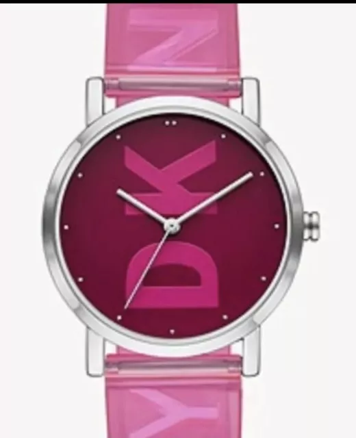 DKNY Soho Pink Polyurethane Womens 34mm Watch New