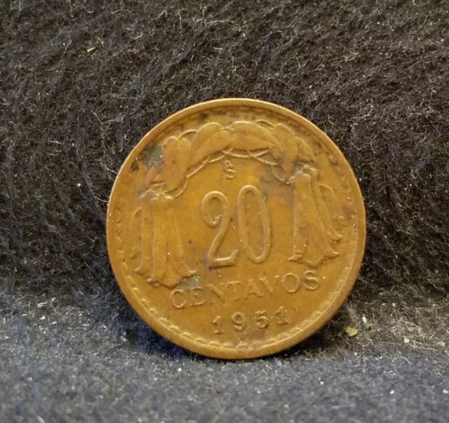 1951-So Chile 20 centavos, Santiago mint, KM-177