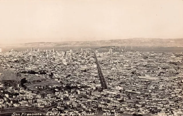 RPPC San Francisco CA Skyline Golden Gate Bridge Aerial Photo Vtg Postcard B25