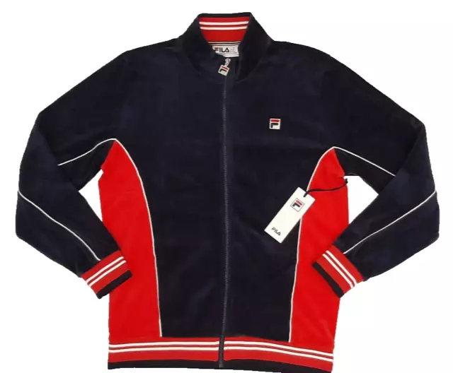 Fila Men's Velour Track Jacket Peacoat / Red with Accent White Stripes Size M