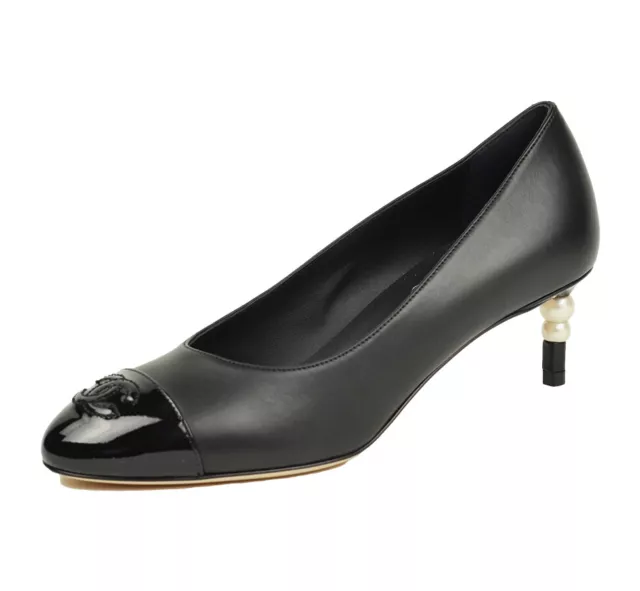 CHANEL CC Rhinestone Button Charm Shoes Pumps Heels Satin #36 1/2 Black  30MU459