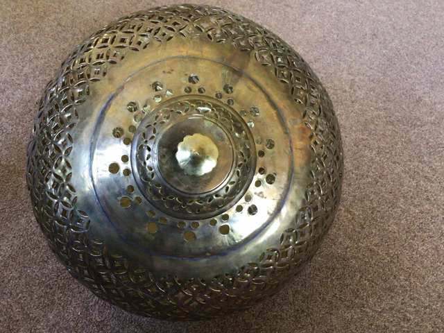 Moroccan Pierced Brass Swag Hanging Ceiling Light Pendant Lantern Vtg