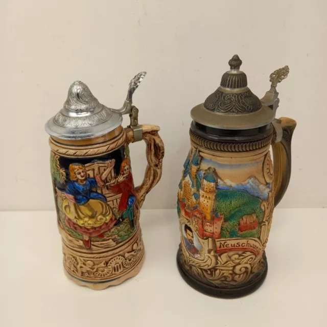 Beer Steins x2 Neuschwanstein Deutschland Zoller & Born Konig Ludwig II -WRDC