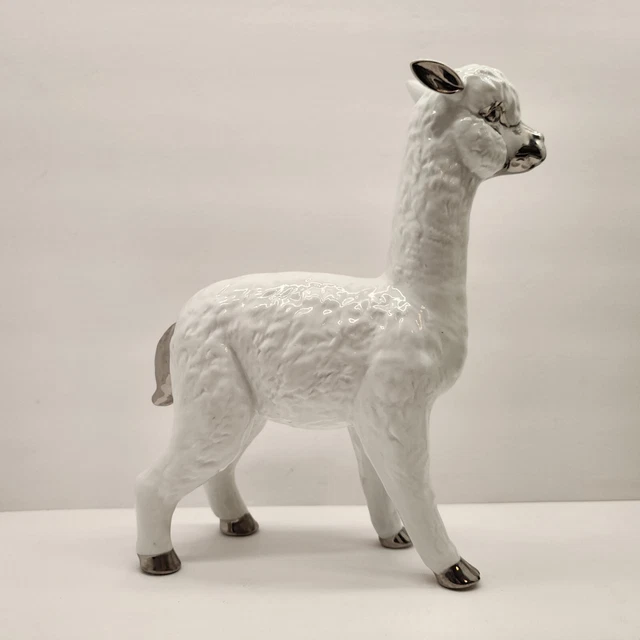 Alpaca Llama Ceramic White  Silver Figurine 12 In High Unbranded