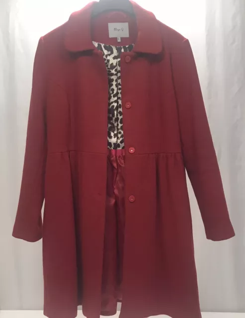 Eliza J Missy Coat Wool Blend Red Medium Snap Button Pockets Sz L