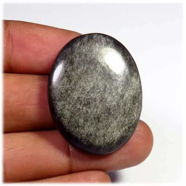 Natürlich Silber Glanz Obsidian Cabochon 33 Cts. Ovale Form Schön ~ Edelstein