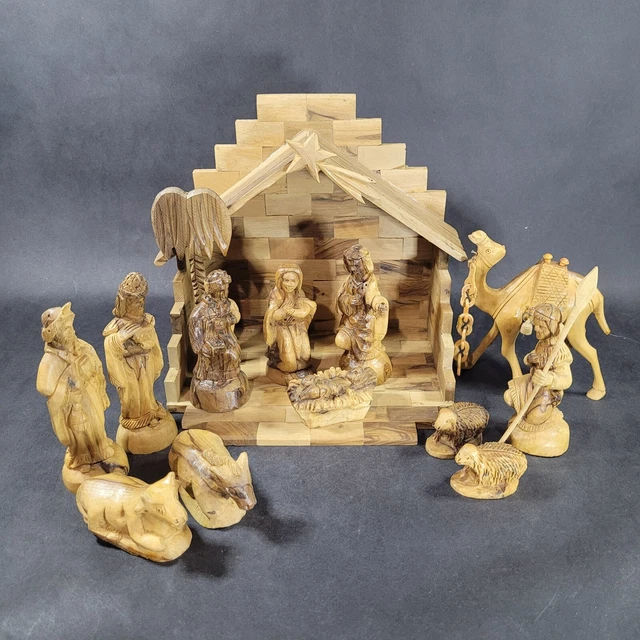 OLIVE WOOD NATIVITY Set Hand Carved Jerusalem Christmas Mary Joseph