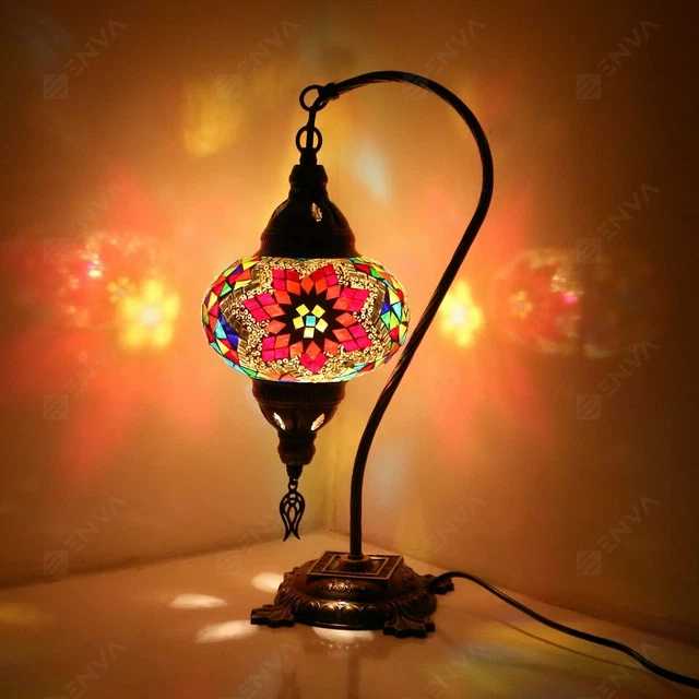 Lampada tavolo a collo di cigno a mosaico Tiffany fatta a mano turca marocchina