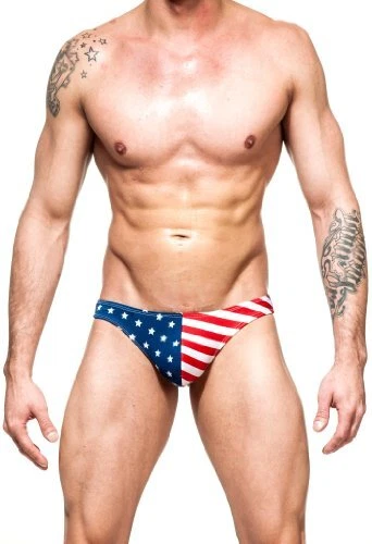 Mens Unique Print Contour Pouch Thong Swimsuit