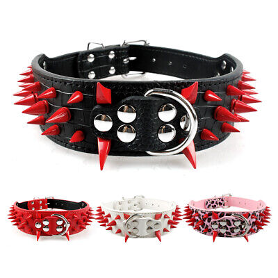 2'' Wide Spiked Studded Dog Collar Heavy Duty Soft Leather for Medium Large Dogs