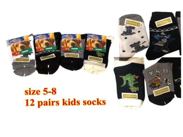 12 pairs Kids Boys boy Socks Size 5-8 Cotton Spandex Brand New bulk lot