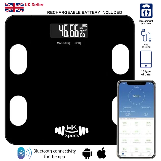 WEIGHING SCALE DIGITAL Body fat BMI Monitor Bluetooth LCD Glass Smart