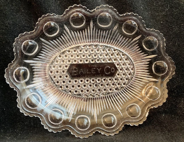EAPG The Bailey Co. U.S. Glass Manhattan Pattern Oval Advertising Plate 7.5 "