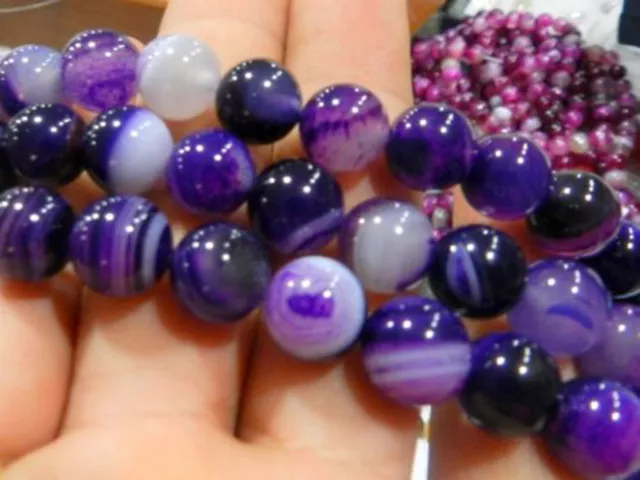 Real 8mm Natural Striped Purple Agate Onyx Round Gemstone Loose Beads 15" AAA