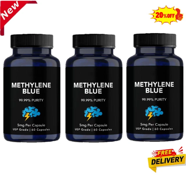 3 PACK METHYLENE Blue Capsules 5mg - USP Grade, 99.99% Purity, 60 ...