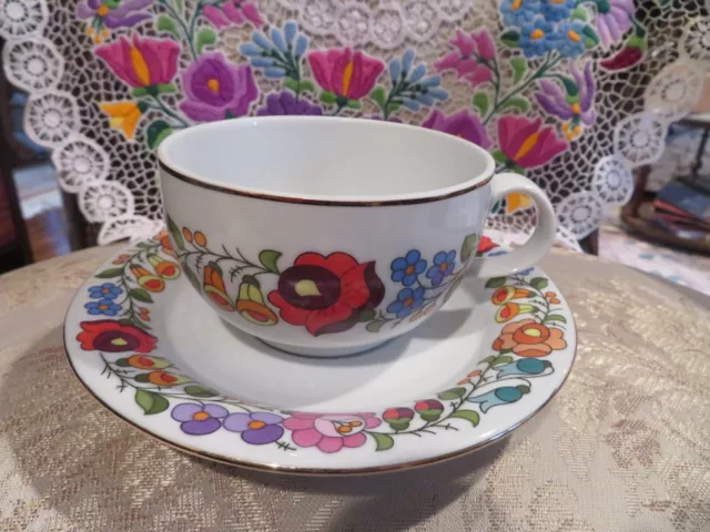 Kalocsa Hand Painted Porcelain Coffee Cup & Saucer